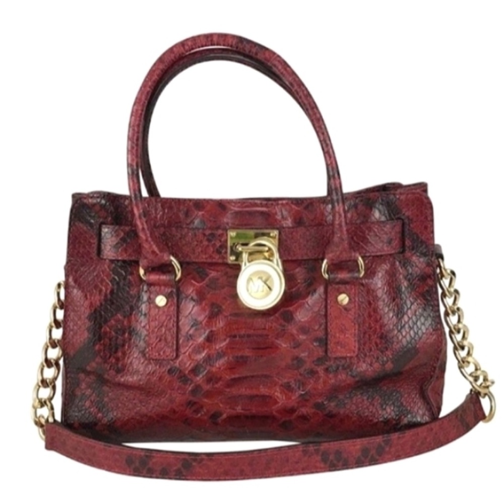 Michael Kors red snakeskin Hamilton Handbag